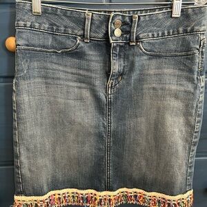 Denim Skirt with Colorful Fringe